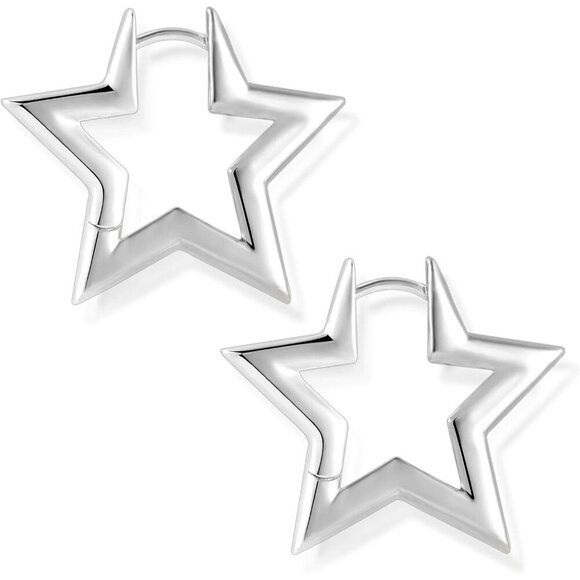 925 Sterling Silver Star Rhombus Hoop Earrings for Women Small Hypoallergenic - Picture 7 of 7